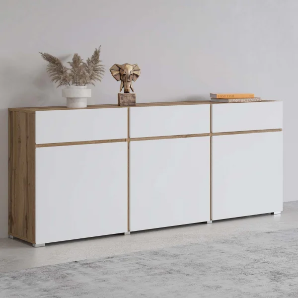 Madia moderna 180x78h cm 3 ante 3 cassetti bianco rovere Lolla