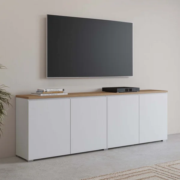 Madia moderna 181x93h cm 4 ante bianco rovere Ischia