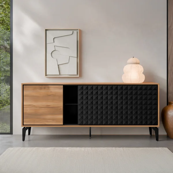 Madia moderna 190x80h cm 3 ante serigrafato rovere nero Duplo
