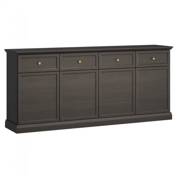 Madia moderna 193x86h cm 4 ante 4 cassetti shabby nero grafite Purro