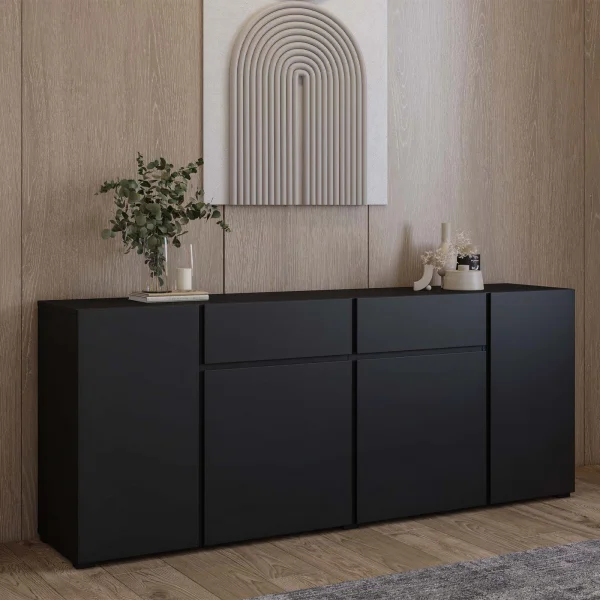 Madia moderna 195x78h cm 4 ante 2 cassetti nero Edge