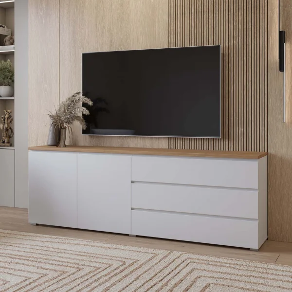 Madia moderna 200x68h cm 2 ante 3 cassetti bianco rovere Ischia