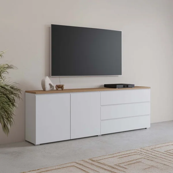 Madia moderna 200x68h cm 2 ante 3 cassetti bianco rovere Ischia