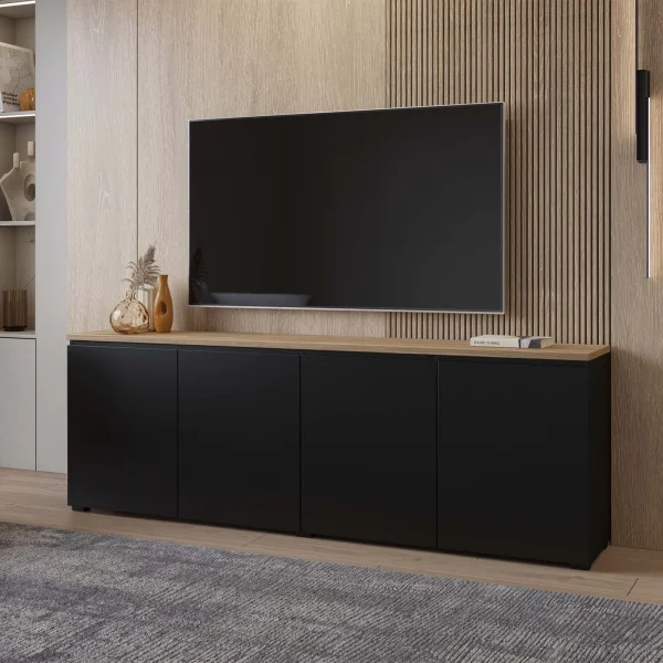 Madia moderna 200x68h cm 4 ante nero rovere Ischia