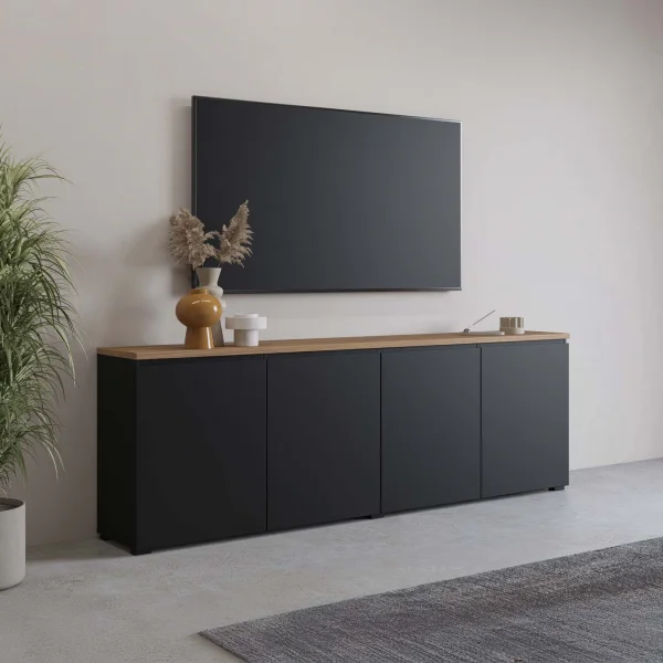 Madia moderna 200x68h cm 4 ante nero rovere Ischia