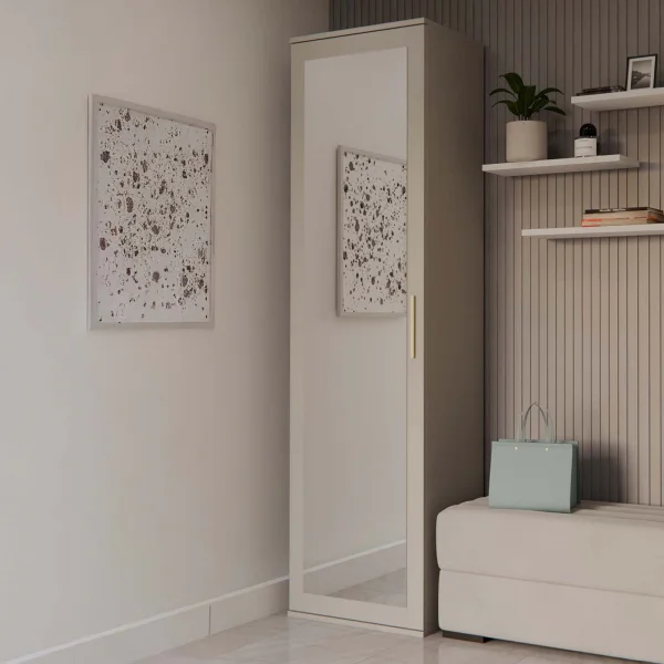 Mobile armadio multiuso ingresso 50x180h cm appendiabiti con specchio beige cashmere Effort