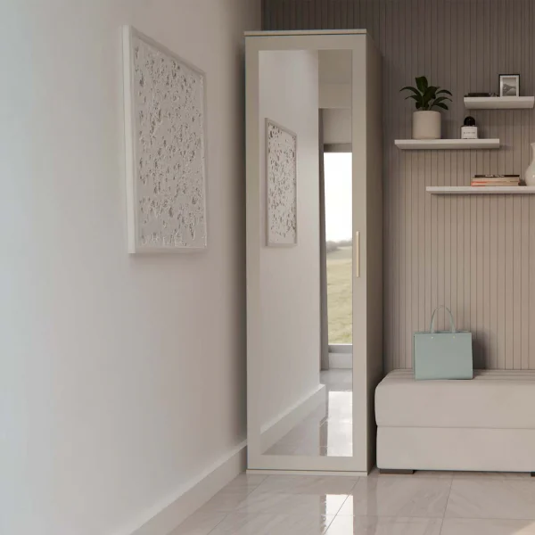 Mobile armadio multiuso ingresso 50x180h cm appendiabiti con specchio beige cashmere Effort