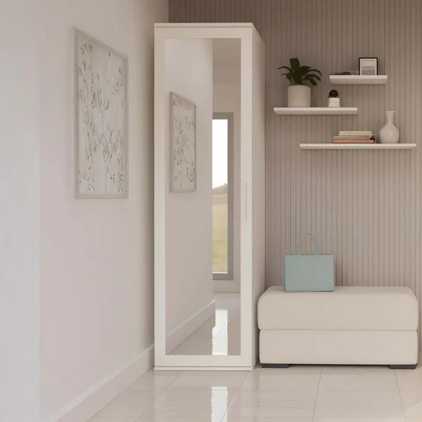 Mobile armadio multiuso ingresso 50x180h cm appendiabiti con specchio bianco Effort
