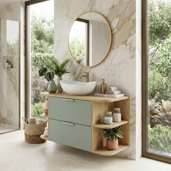 Mobile bagno sospeso 100cm 2 cassetti verde salvia rovere Speranza