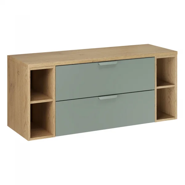 Mobile bagno sospeso 120cm 2 cassetti e vani verde salvia rovere Speranza