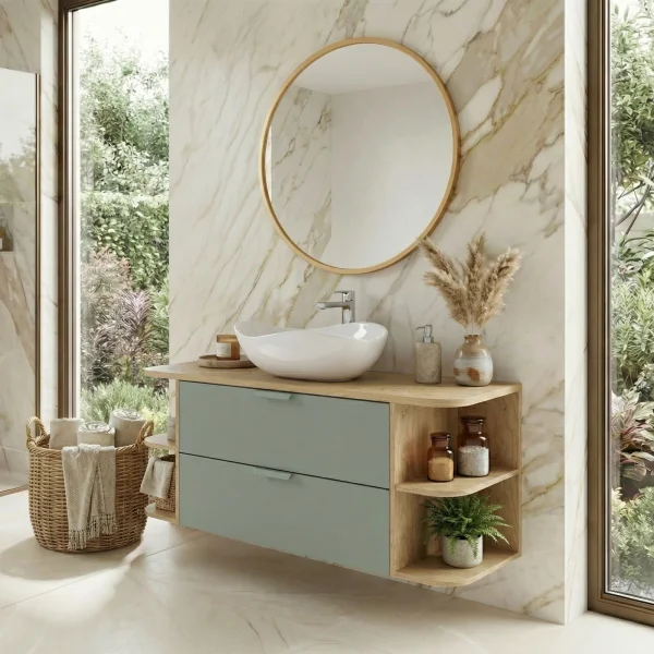 Mobile bagno sospeso 120cm 2 cassetti verde salvia rovere Speranza