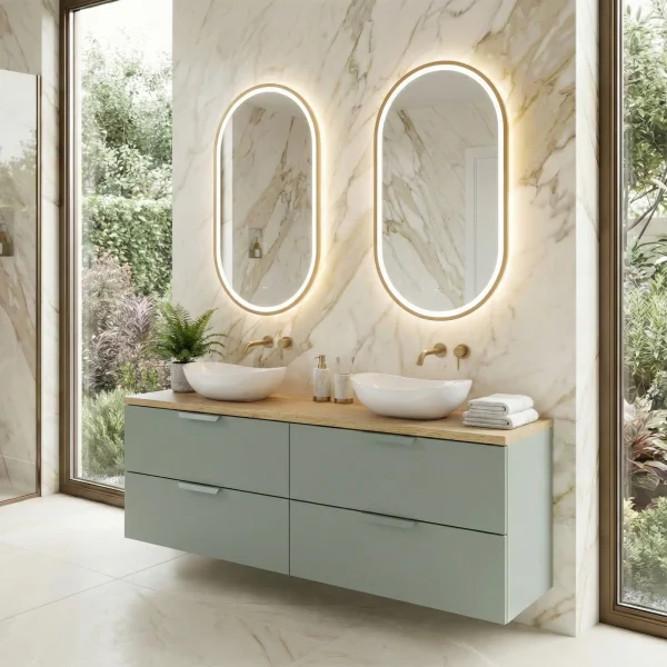 Mobile bagno sospeso 120cm 4 cassetti verde salvia rovere Speranza