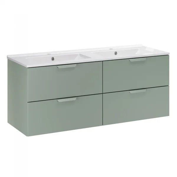 Mobile bagno sospeso 120cm con doppio lavabo 4 cassetti verde salvia Speranza