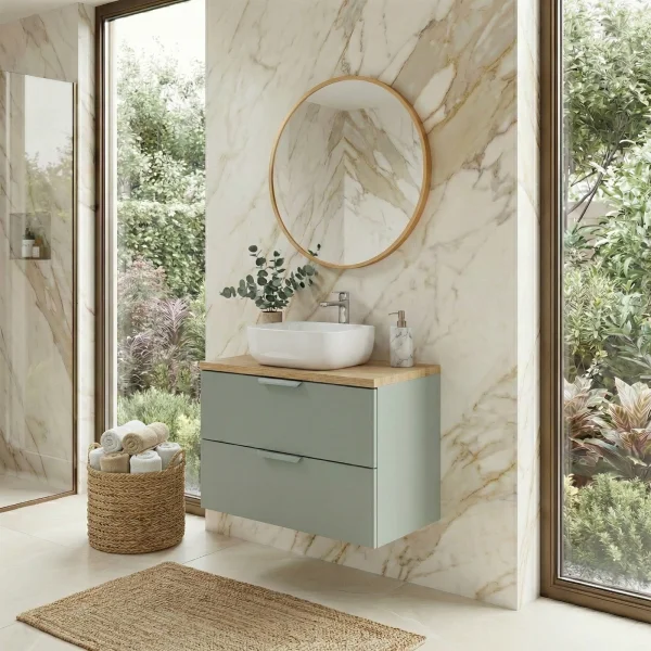 Mobile bagno sospeso 60cm 2 cassetti verde salvia rovere Speranza