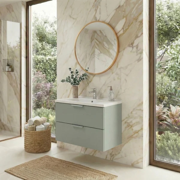 Mobile bagno sospeso 60cm con lavabo 2 cassetti verde salvia Speranza