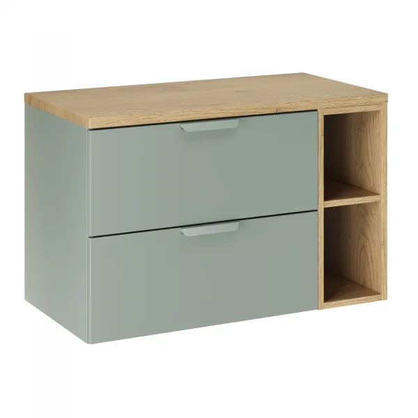 Mobile bagno sospeso 80cm 2 cassetti e vani verde salvia rovere Speranza