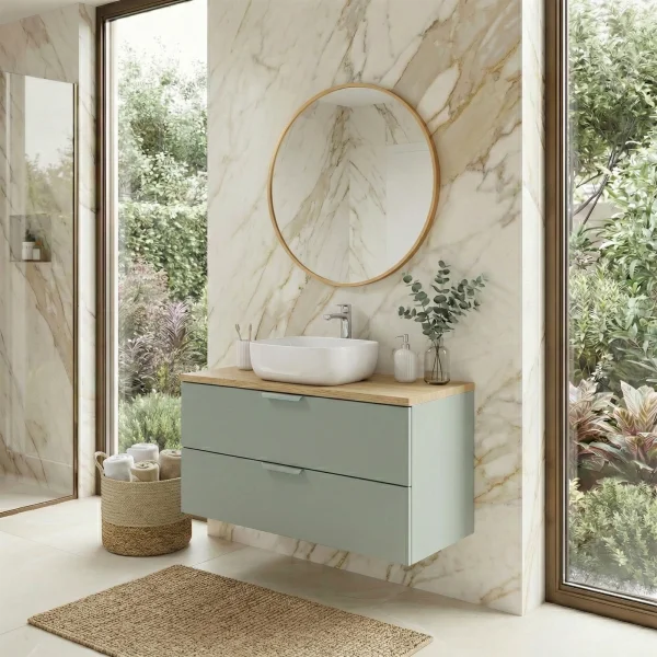 Mobile bagno sospeso 80cm 2 cassetti verde salvia rovere Speranza