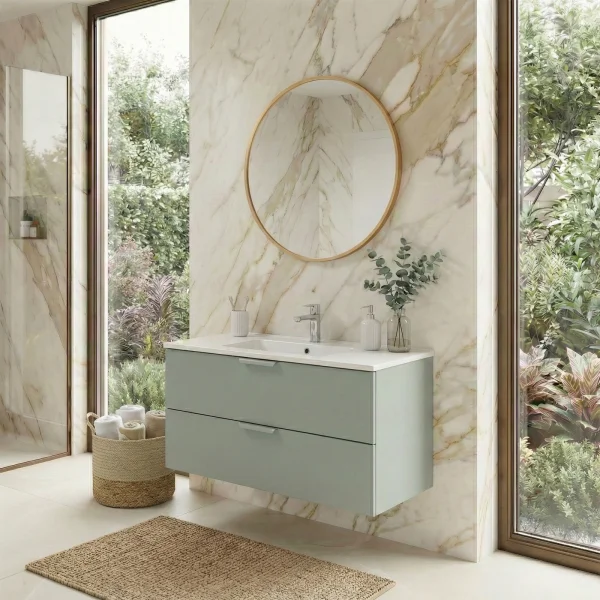 Mobile bagno sospeso 80cm con lavabo 2 cassetti verde salvia Speranza