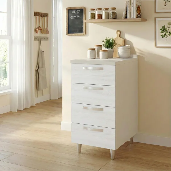 Mobile base cucina 40x86h cm 4 cassetti bianco frassinato Talise