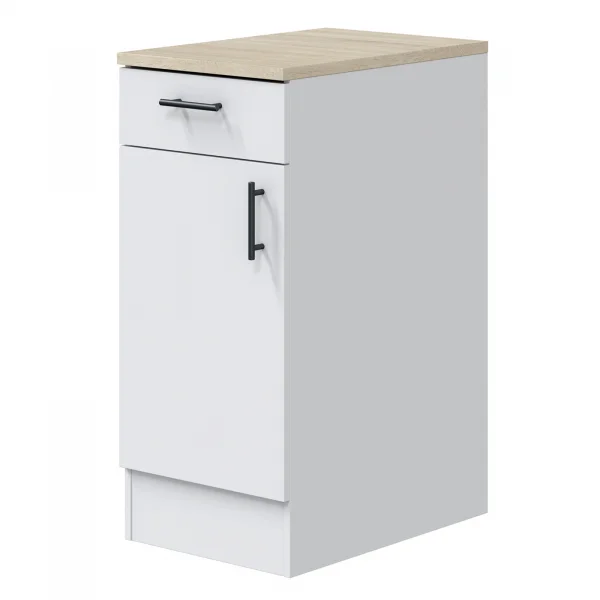 Mobile base multiuso 40x90h cm componibile 1 cassetto 1 anta bianco lucido rovere Kimera