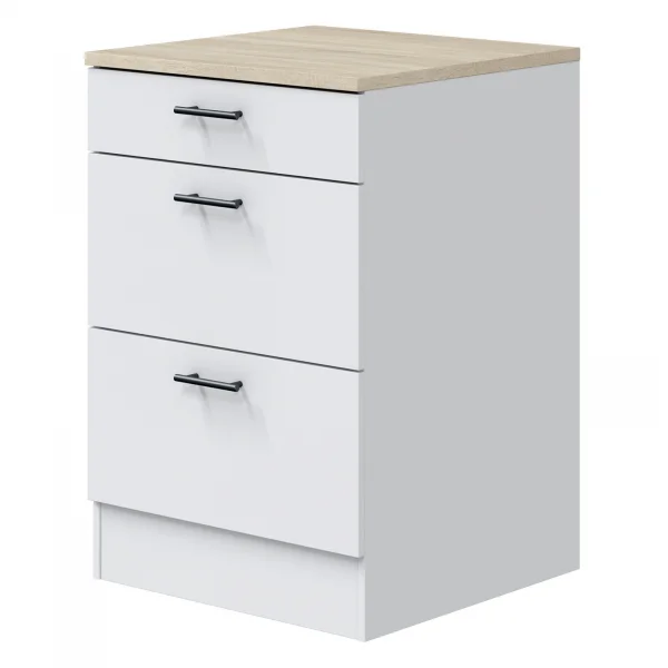 Mobile base multiuso 60x90h cm componibile 3 cassetti bianco lucido rovere Kimera