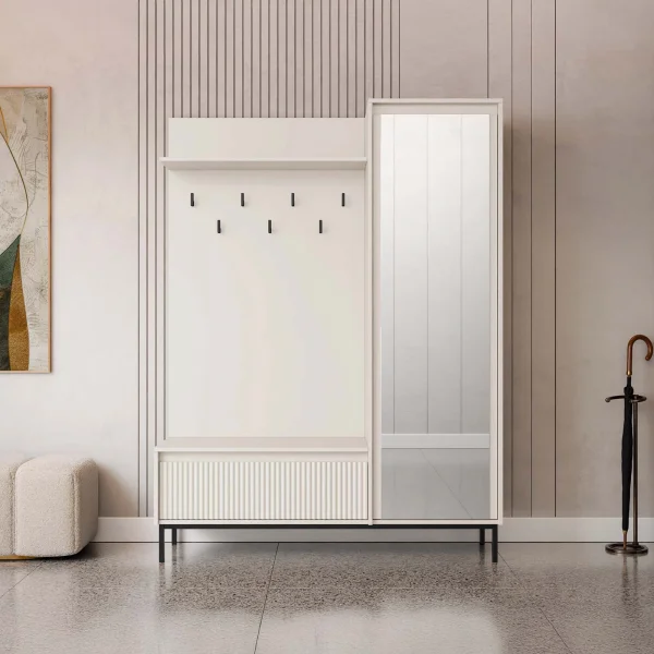 Mobile ingresso 135x180h cm con specchio design cannettato beige cashmere Strike