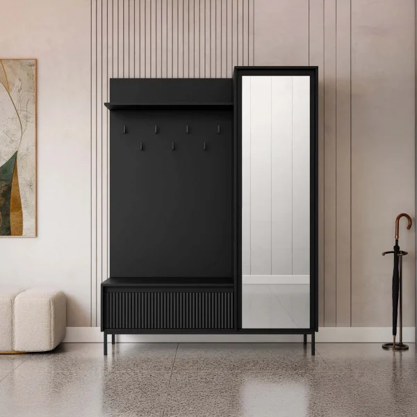 Mobile ingresso 135x180h cm con specchio design cannettato nero Strike