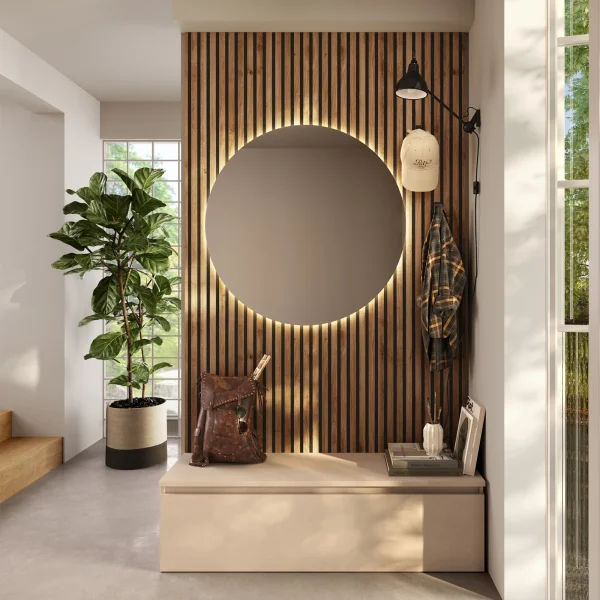 Mobile ingresso 138x220h cm pannello cannettato beige cashmere rovere chiaro Sunset Decor 1012