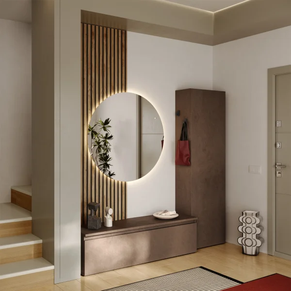 Mobile ingresso 193x220h cm pannello cannettato marrone bronzo rovere chiaro Sunset Decor 1015
