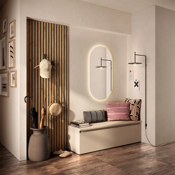 Mobile ingresso 207x180h cm pannello cannettato beige cashmere rovere chiaro Sunset Decor 1018