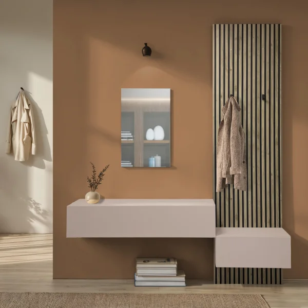 Mobile ingresso 207x260h cm con pannello cannettato beige cashmere rovere chiaro Sunset Decor 1033