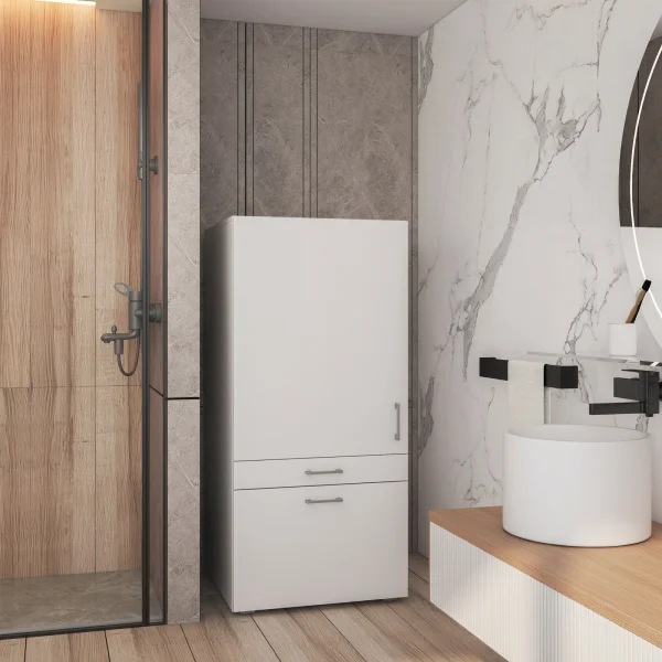 Mobile lavanderia 67x145h cm 1 anta 2 cassetti bianco Ordinary