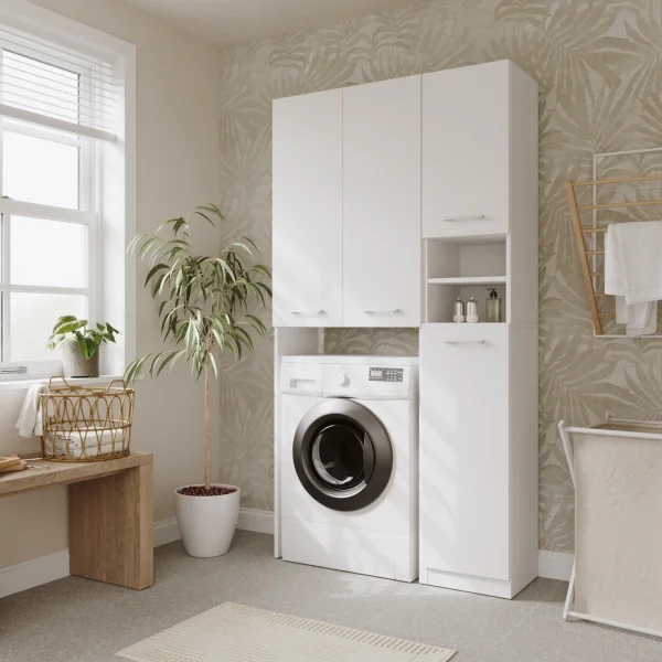 Mobile lavatrice 96x180h cm armadio 4 ante e vano a giorno bianco Motty