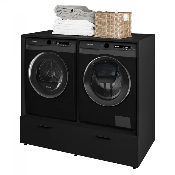 Mobile lavatrice e asciugatrice 132x117h cm con cassettone nero Wave