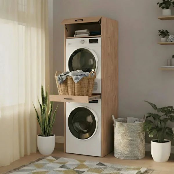 Mobile lavatrice e asciugatrice 67x215h cm 1 cassetto 1 vano rovere rustico Klara
