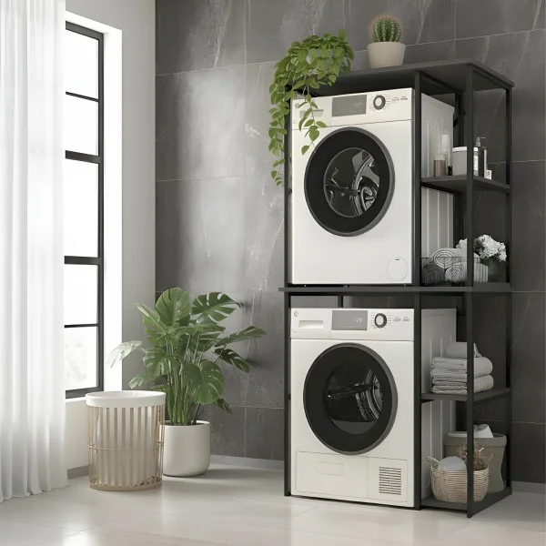 Mobile lavatrice e asciugatrice 90x188h 4 vani a vista antracite nero Charlie