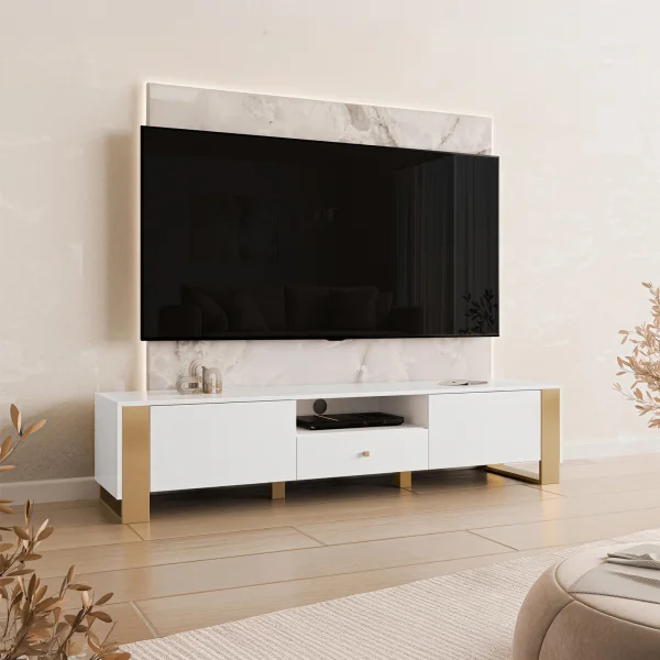 Mobile porta tv 180x40h cm 2 ante bianco oro Reflex