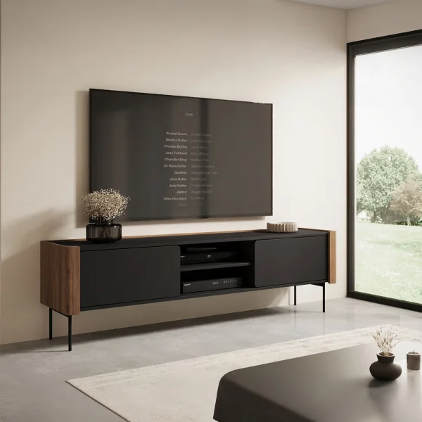 Mobile porta tv 180x53h cm 2 ante noce nero Wrappy