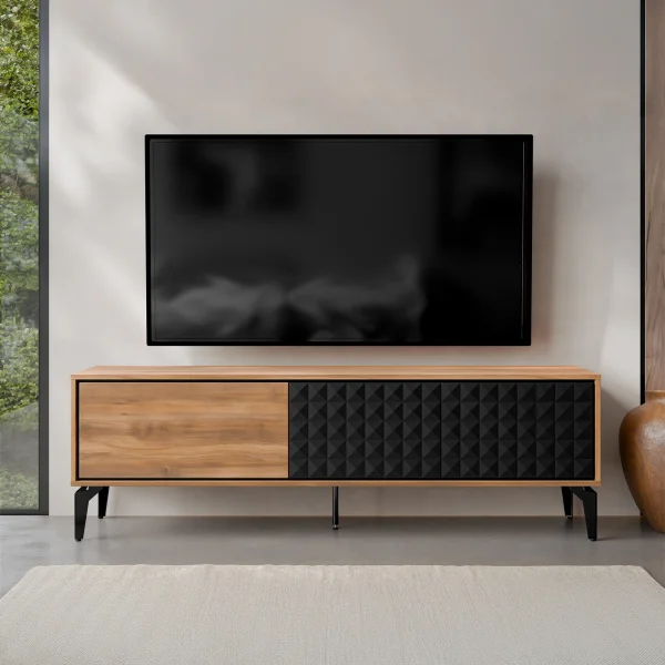 Mobile porta tv 190x60h cm 3 ante serigrafato rovere nero Duplo