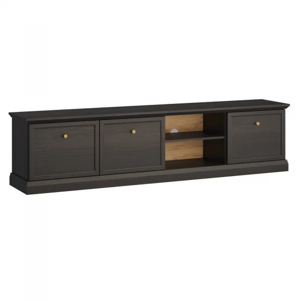 Mobile porta tv 206x51h cm 3 ante shabby nero grafite Purro