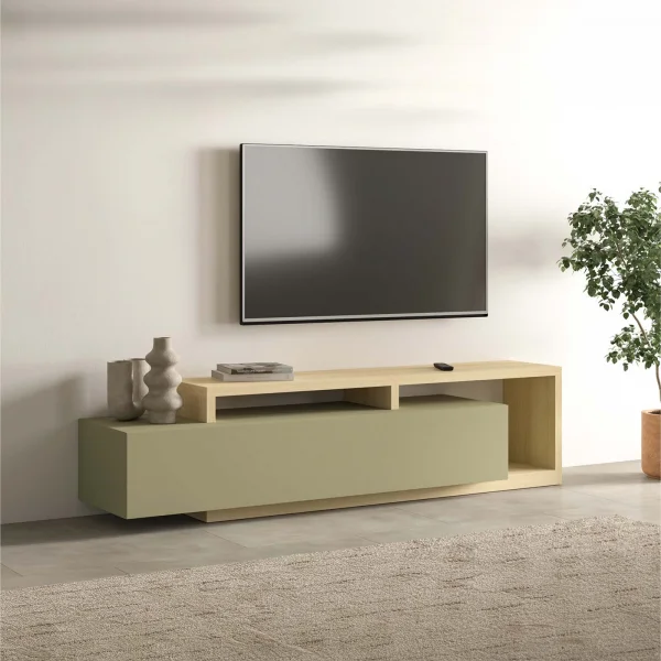 Mobile porta tv 219x52cm moderno soggiorno verde salvia rovere Megan Gihome®