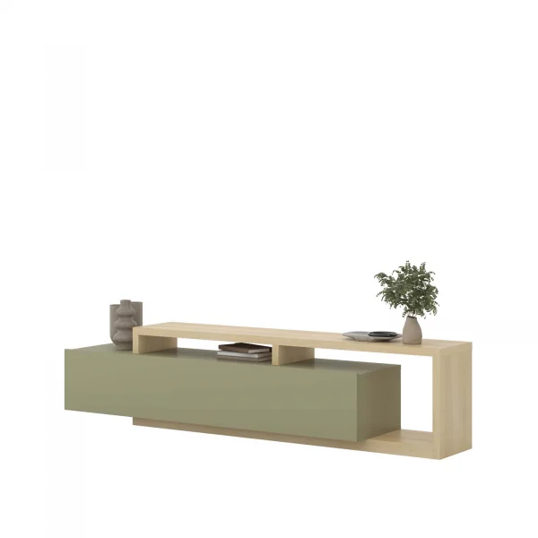Mobile porta tv 219x52cm moderno soggiorno verde salvia rovere Megan Gihome®