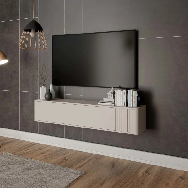 Mobile porta TV sospeso 150x30h cm 1 anta a ribalta beige cashmere Bellagio