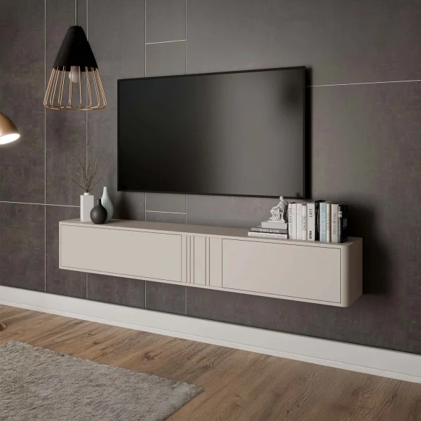 Mobile porta TV sospeso 190x30h cm 2 ante a ribalta beige cashmere Bellagio