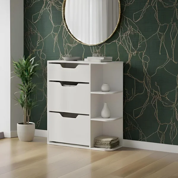 Mobile scarpiera ingresso 90x106h cm 1 cassetto 2 ante a ribalta 3 vani a vista bianco Alma