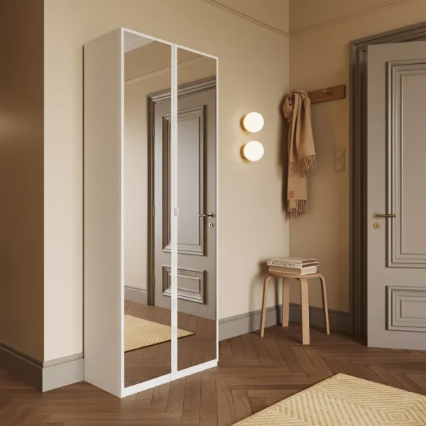 Mobile scarpiera multiuso ingresso 63x186h cm 2 ante a specchio bianco lucido Roks