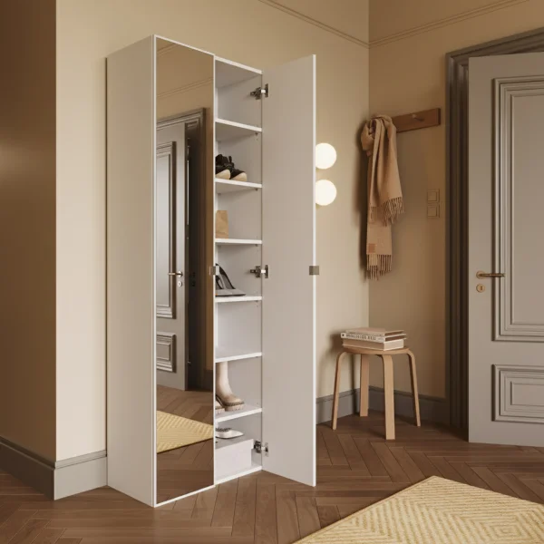 Mobile scarpiera multiuso ingresso 63x186h cm 2 ante a specchio bianco lucido Roks