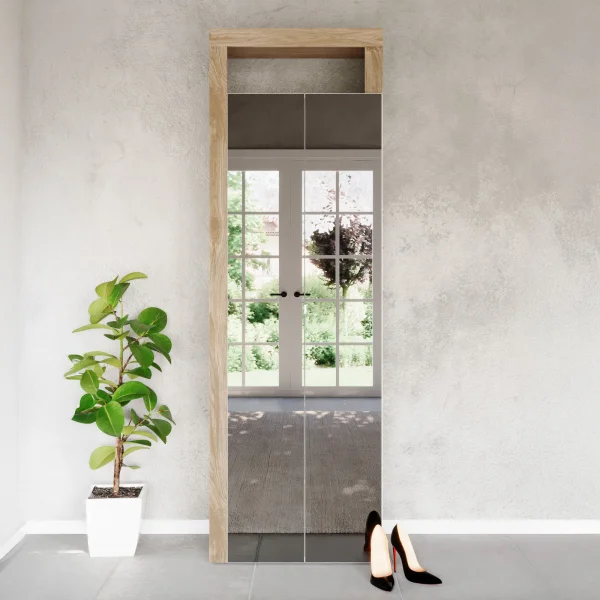 Mobile scarpiera multiuso ingresso 64x195h cm 2 ante a specchio bianco lucido rovere Invictus