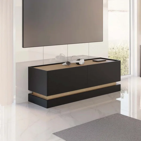 Mobile TV 150x47h cm 2 ante a ribalta nero rovere Rhea