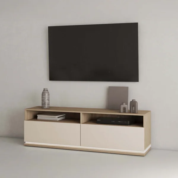 Mobile TV 160x49h cm 2 cassettoni con led beige rovere Lyve